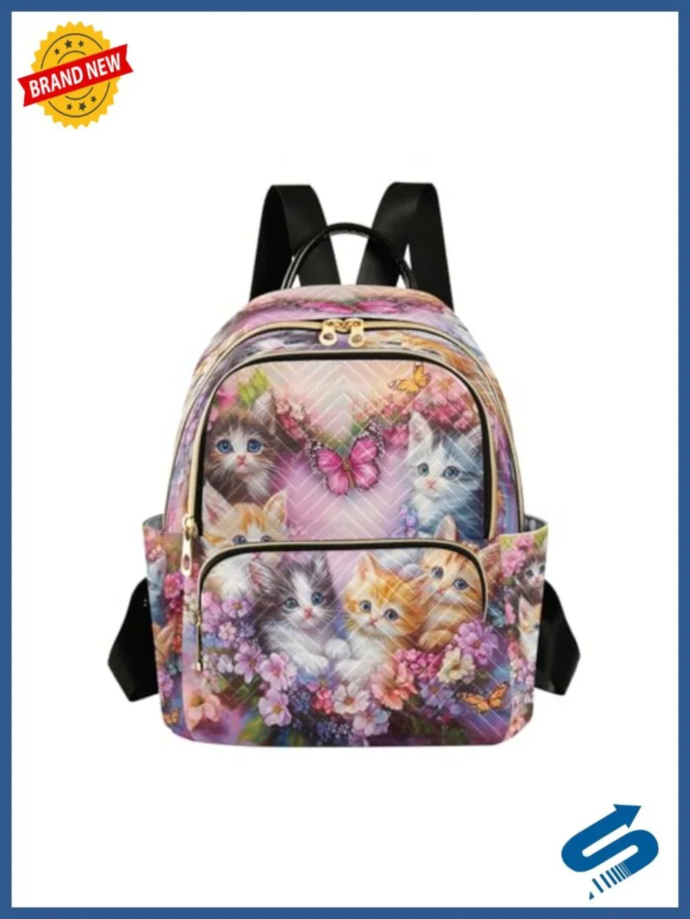 Cat Butterfly Fashion Backpack Women Travel Laptop Rucksack Polyester